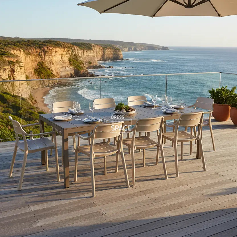 Nardi Rio Aluminium Taupe Ext. & Cassia Corda Arm Chairs 7 9 or 11 piece Dining Set - Outdoor Dining Set - Nardi