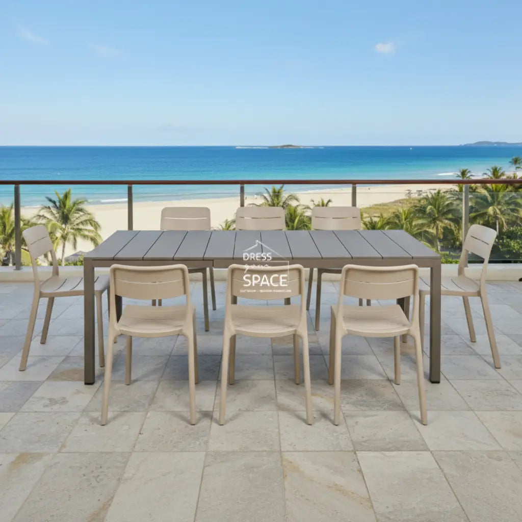 Nardi Rio Aluminium Taupe Ext. & Cassia Corda Armless Chairs 7, 9 or 11 piece Dining Setting