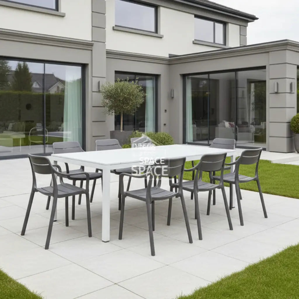 Nardi Rio Aluminium White Ext. & Cassia Anthracite Arm Chairs 7 9 or 11 piece Dining Setting - Outdoor Dining Set - Nardi