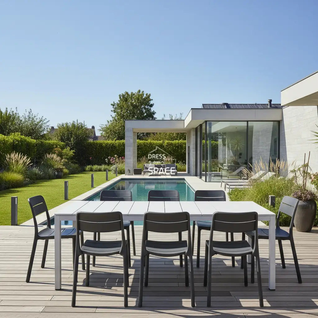 Nardi Rio Aluminium White Ext. & Cassia Anthracite Armless Chairs 7 9 or 11 piece Dining Setting - Outdoor Dining Set - Nardi