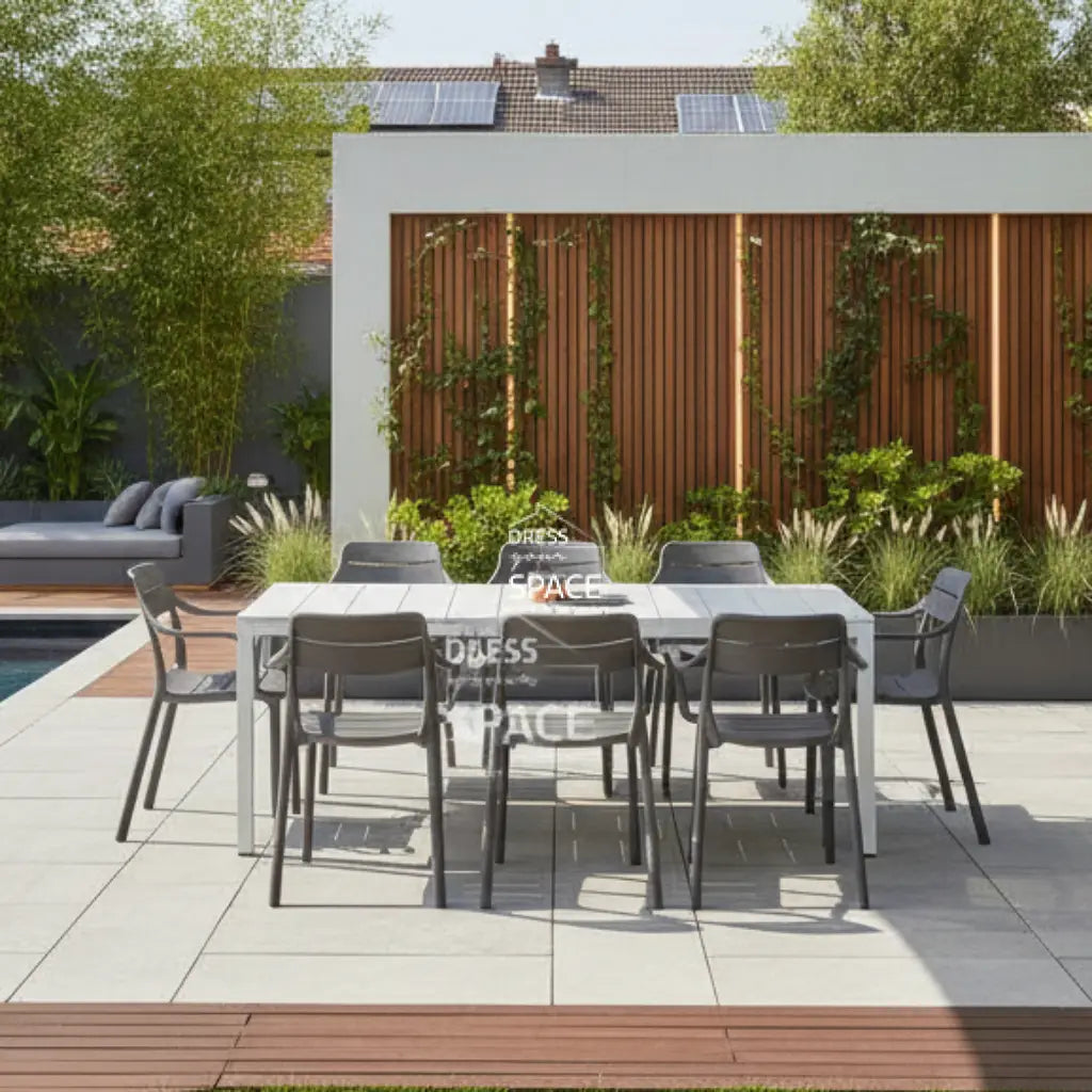 Nardi Rio Aluminium White Ext. & Cassia Basalto Arm Chairs 7 9 or 11 piece Dining Setting - Outdoor Dining Set - Nardi