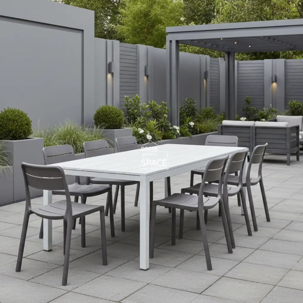 Nardi Rio Aluminium White Ext. & Cassia Basalto Armless Chairs 7 9 or 11 piece Dining Setting - Outdoor Dining Set - Nardi