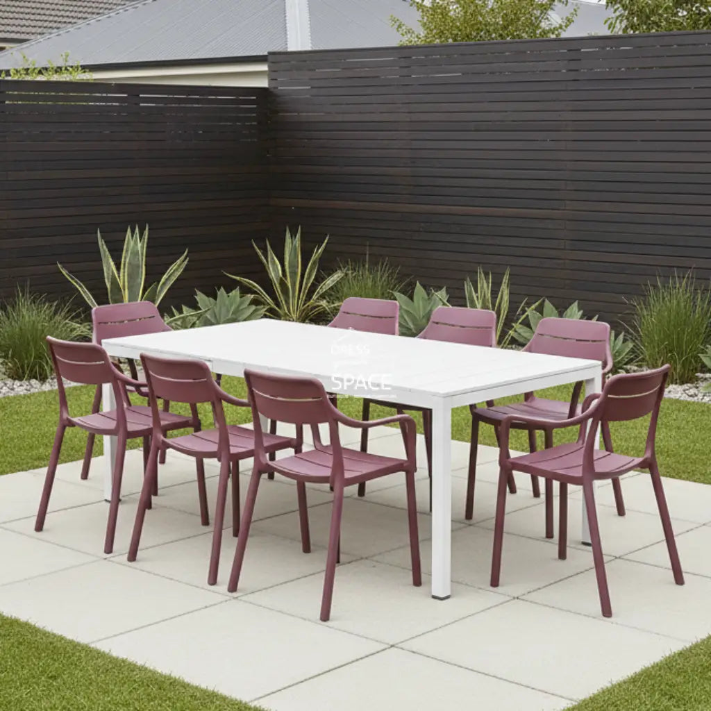 Nardi Rio Aluminium White Ext. & Cassia Borgogna Arm Chairs 7 9 or 11 piece Dining Setting - Outdoor Dining Set - Nardi