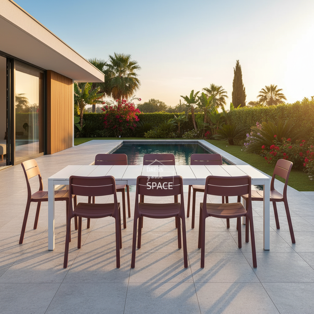 Nardi Rio Aluminium White Ext. & Cassia Borgogna Armless Chairs 7, 9 or 11 piece Dining Setting