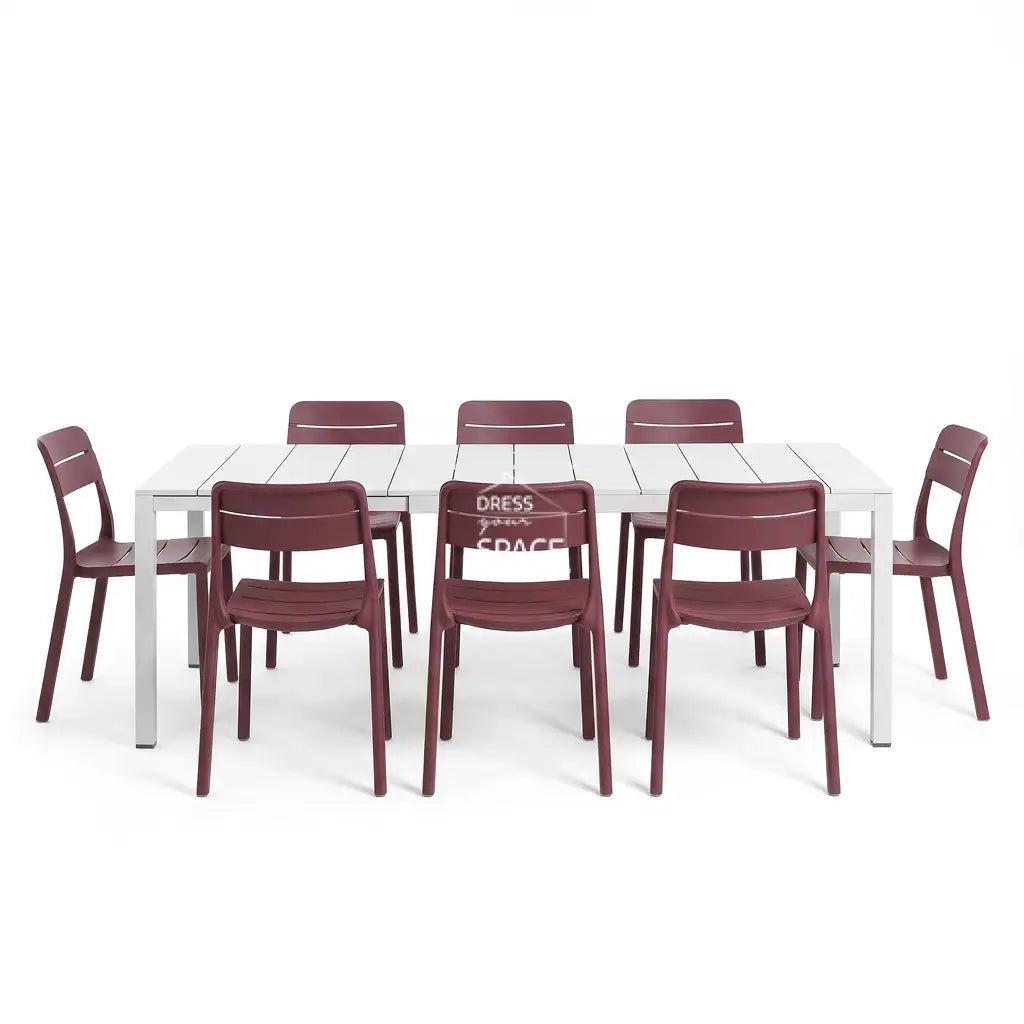 Nardi Rio Aluminium White Ext. & Cassia Borgogna Armless Chairs 7 9 or 11 piece Dining Setting - Outdoor Dining Set - Nardi