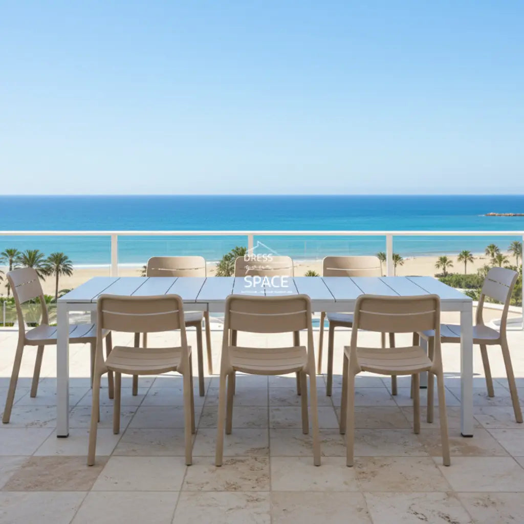 Nardi Rio Aluminium White Ext. & Cassia Corda Armless Chairs 7 9 or 11 piece Dining Setting - Outdoor Dining Set - Nardi