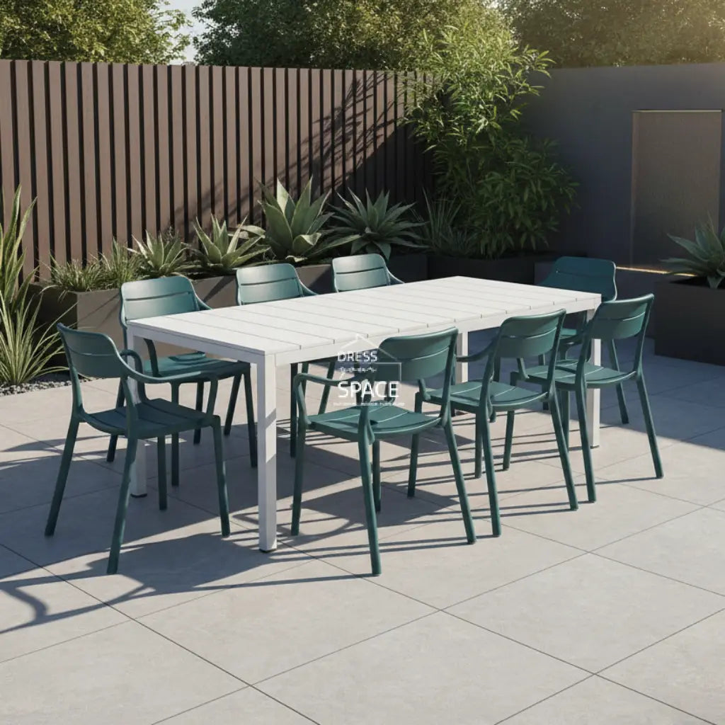 Nardi Rio Aluminium White Ext. & Cassia Maya Arm Chairs 7 9 or 11 piece Dining Setting - Outdoor Dining Set - Nardi