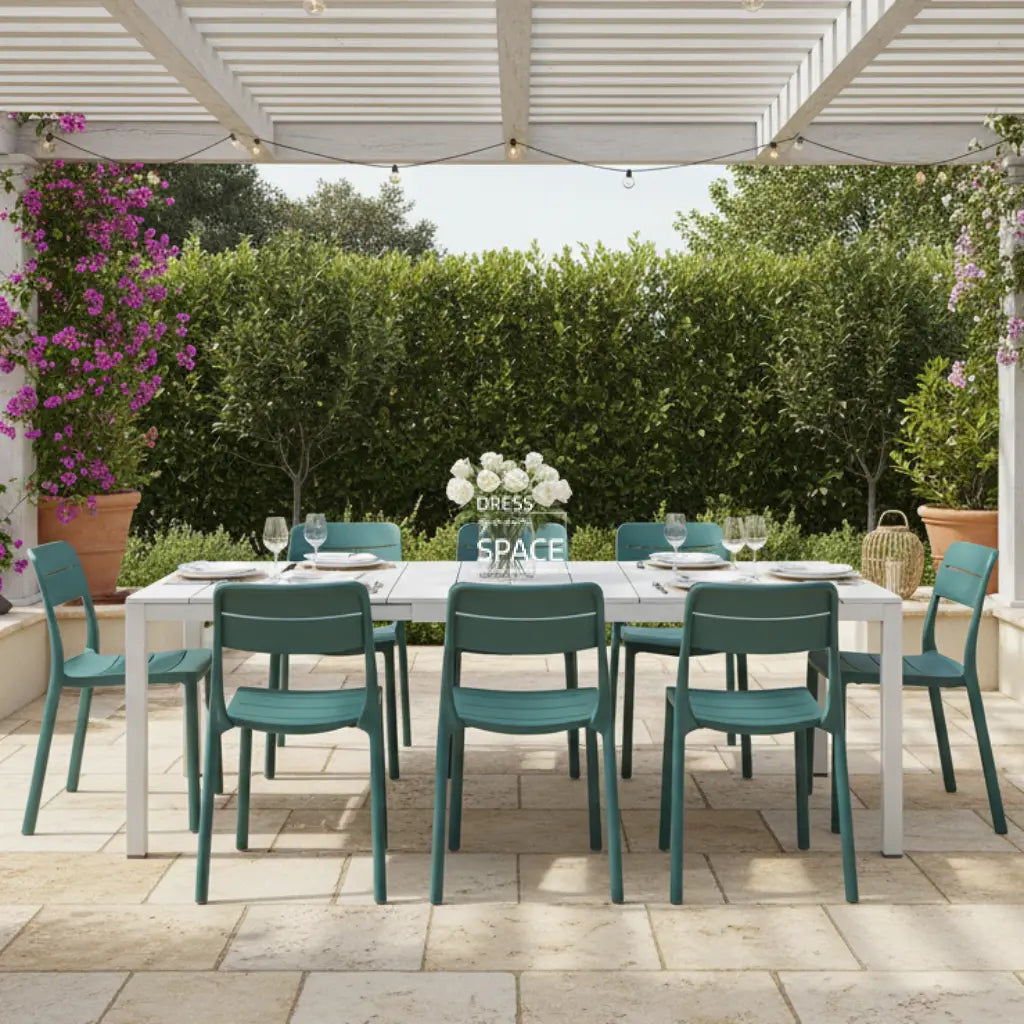 Nardi Rio Aluminium White Ext. & Cassia Maya Armless Chairs 7 9 or 11 piece Dining Setting - Outdoor Dining Set - Nardi