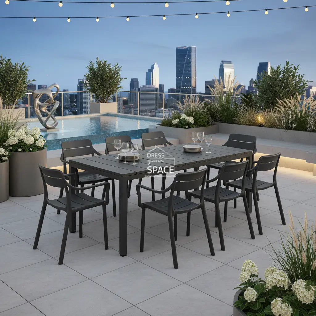 Nardi Rio Resin Top Extension Table with Cassia Arm Chairs 7 9 or 11 piece Dining Setting - Anthracite - Outdoor Dining Set - Nardi