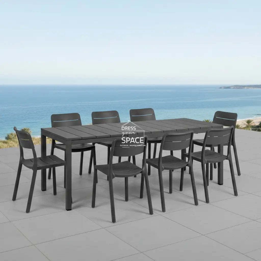 Nardi Rio Resin Anthracite Ext. & Cassia Anthracite Armless Chairs 7 9 or 11 piece Dining Setting - Outdoor Dining Set - Nardi