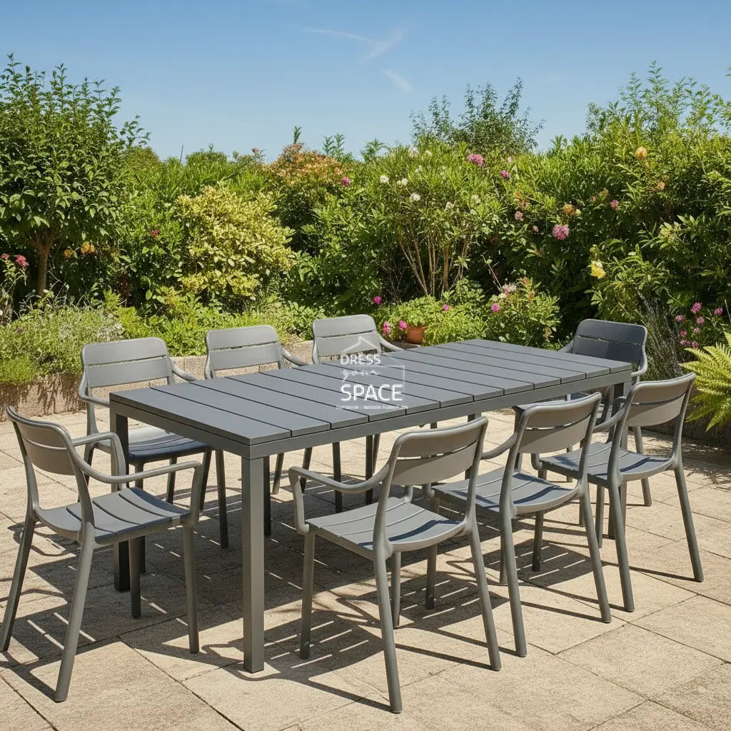 Nardi Rio Resin Top Extension Table with Cassia Arm Chairs 7 9 or 11 piece Dining Setting - Basalto - Outdoor Dining Set - Nardi