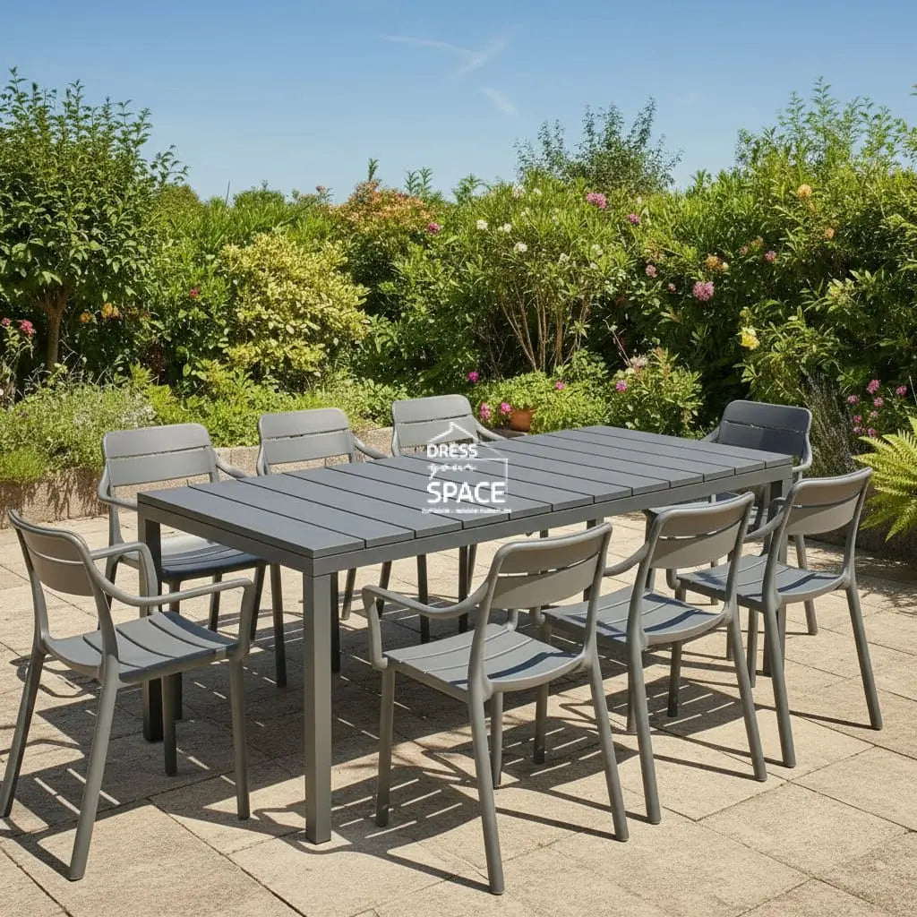 Nardi Rio Resin Top Extension Table with Cassia Arm Chairs 7 9 or 11 piece Dining Setting - Basalto - Outdoor Dining Set - Nardi