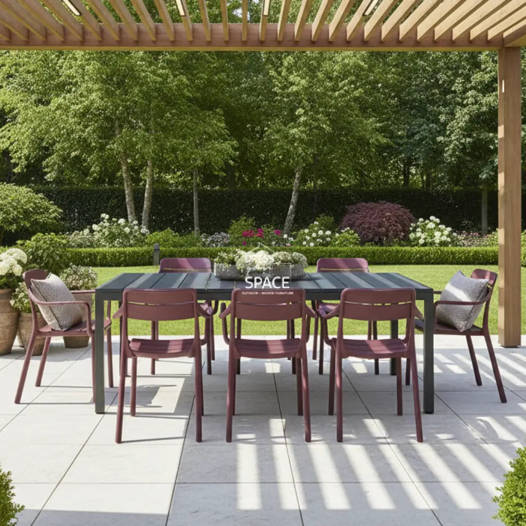 Nardi Rio Resin Anthracite Ext. & Cassia Borgogna Arm Chairs 7 9 or 11 piece Dining Setting - Outdoor Dining Set - Nardi