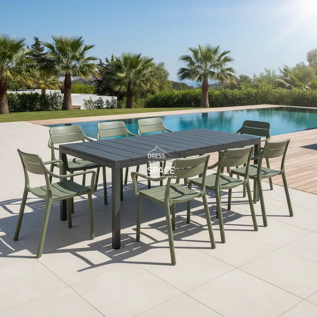 Nardi Rio Resin Anthracite Ext. & Cassia Cactus Arm Chairs 7 9 or 11 piece Dining Setting - Outdoor Dining Set - Nardi