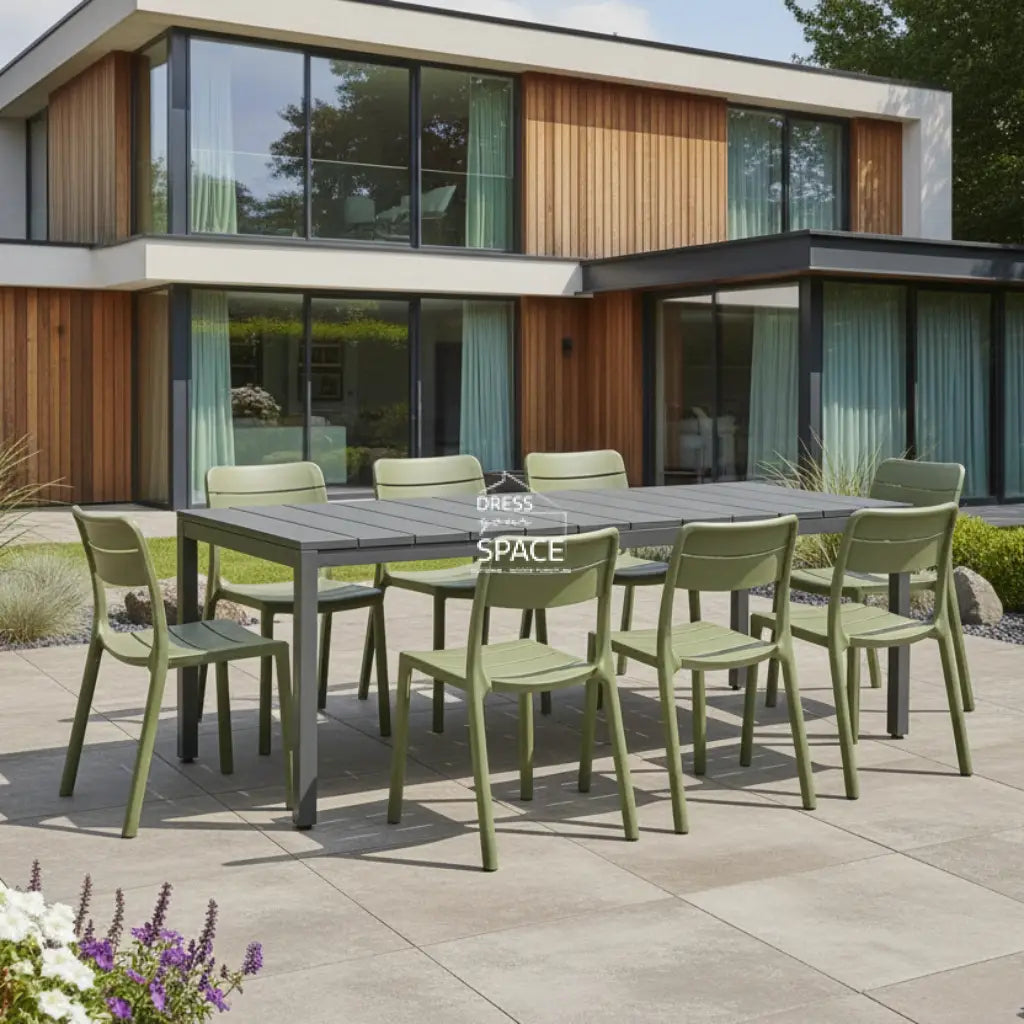 Nardi Rio Resin Anthracite Ext. & Cassia Cactus Armless Chairs 7 9 or 11 piece Dining Setting - Outdoor Dining Set - Nardi