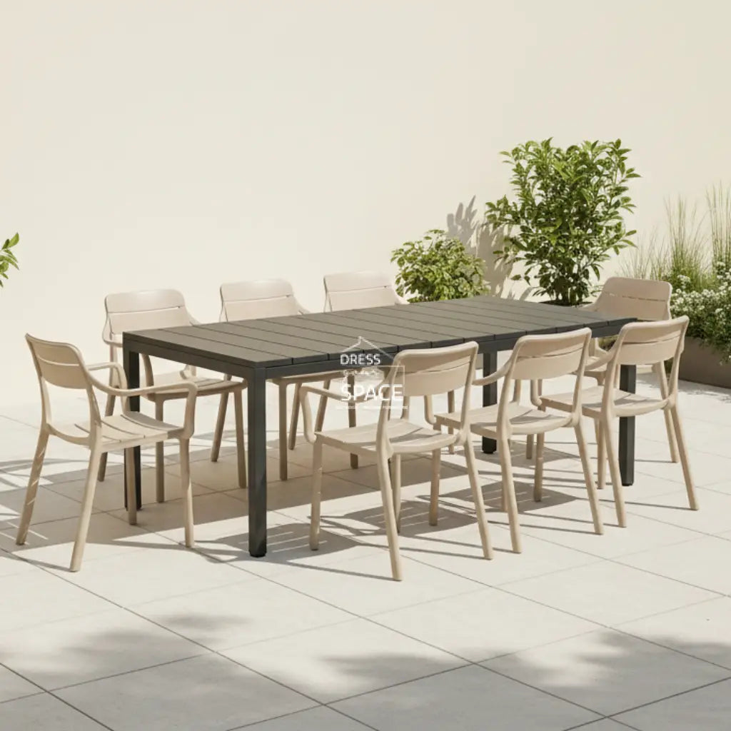 Nardi Rio Resin Anthracite Ext. & Cassia Corda Arm Chairs 7 9 or 11 piece Dining Setting - Outdoor Dining Set - Nardi