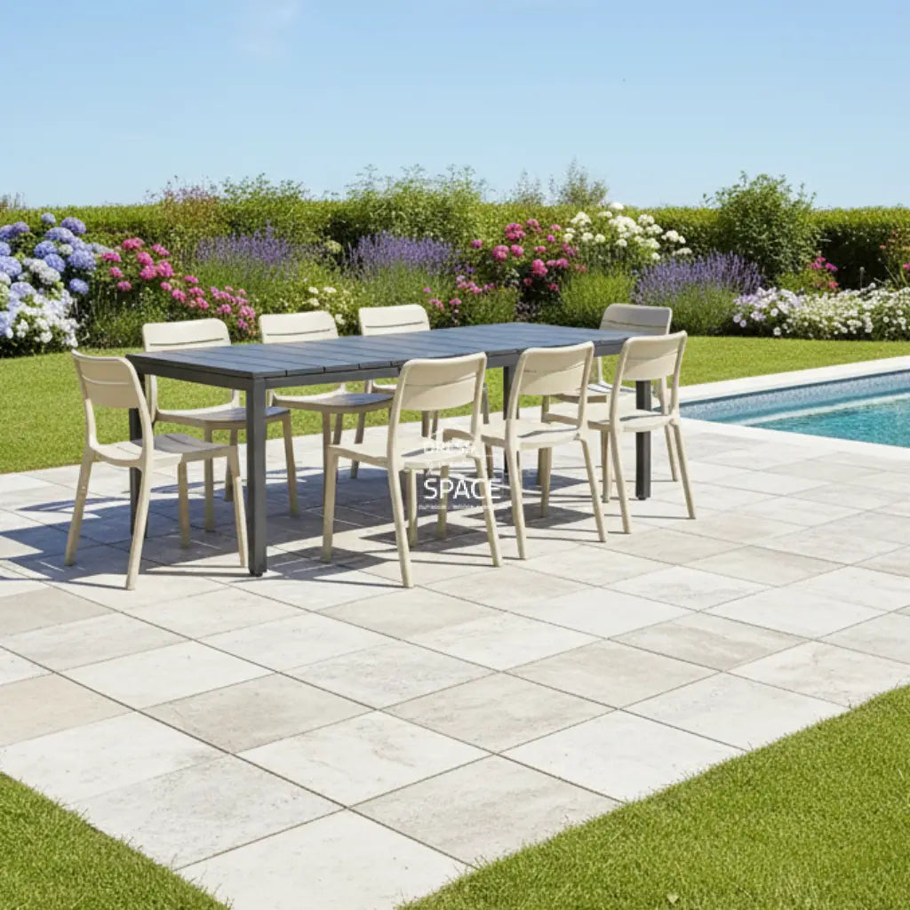 Nardi Rio Resin Anthracite Ext. & Cassia Corda Armless Chairs 7 9 or 11 piece Dining Setting - Outdoor Dining Set - Nardi