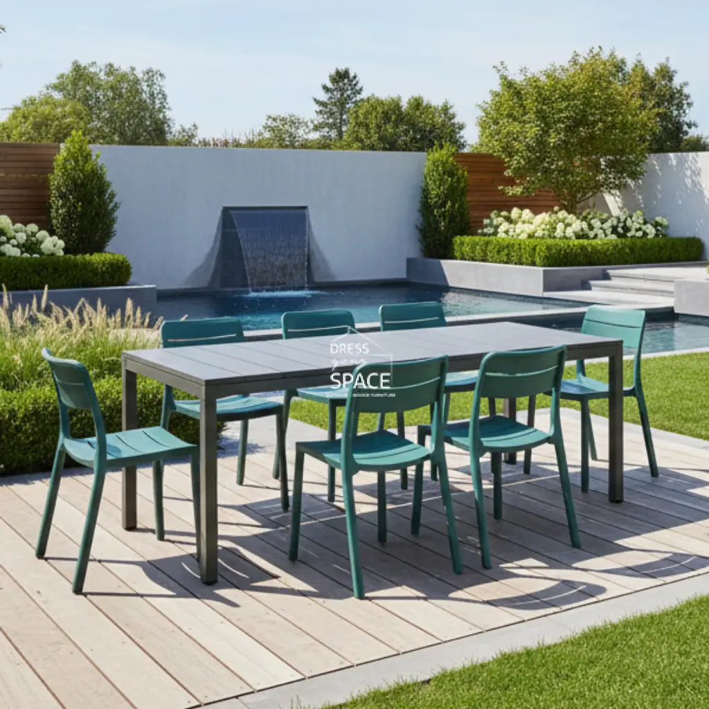 Nardi Rio Resin Anthracite Ext. & Cassia Maya Armless Chairs 7 9 or 11 piece Dining Setting - Outdoor Dining Set - Nardi