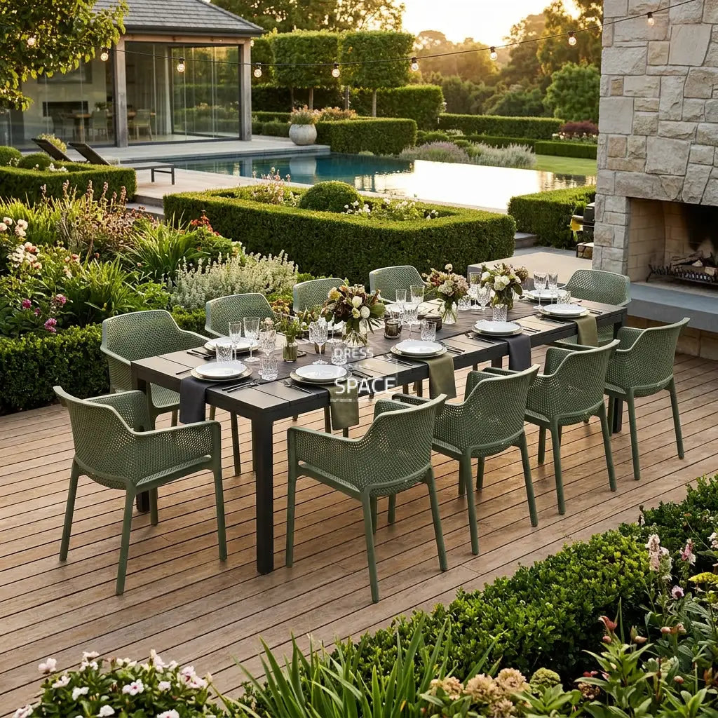 Nardi Rio Resin Extension Anthracite Table & Net Agave (Green) Chair 7 9 or 11 piece Dining Setting - Outdoor Dining Set - Nardi