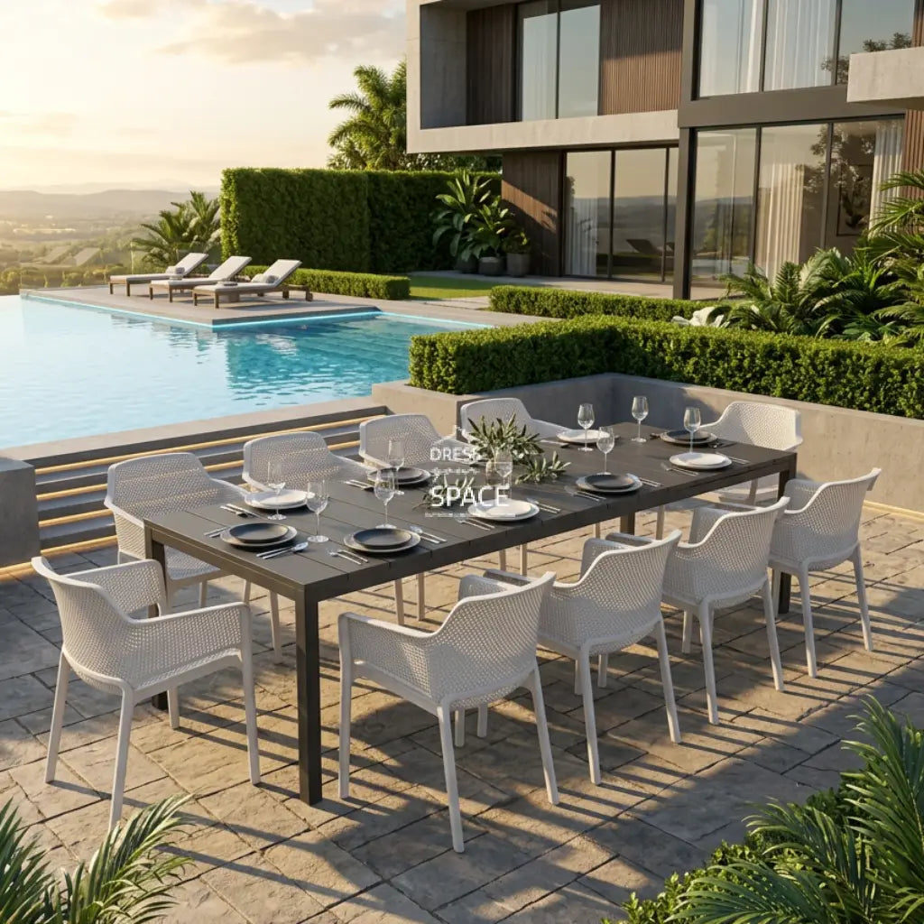 Nardi Rio Resin Extension Anthracite Table & Net Bianco (White) Chair 7 9 or 11 piece Dining Setting - Outdoor Dining Set - Nardi