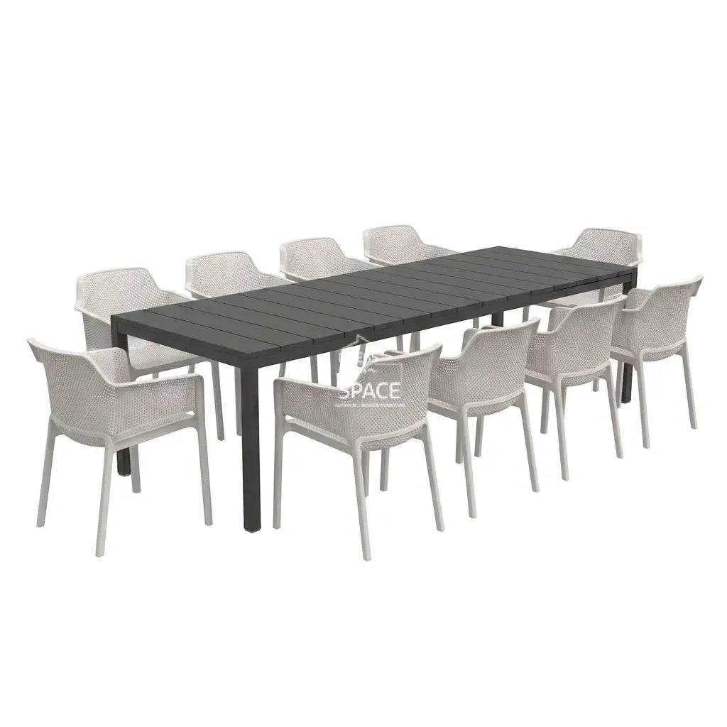 Nardi Rio Resin Extension Anthracite Table & Net Bianco (White) Chair 7 9 or 11 piece Dining Setting - Outdoor Dining Set - Nardi