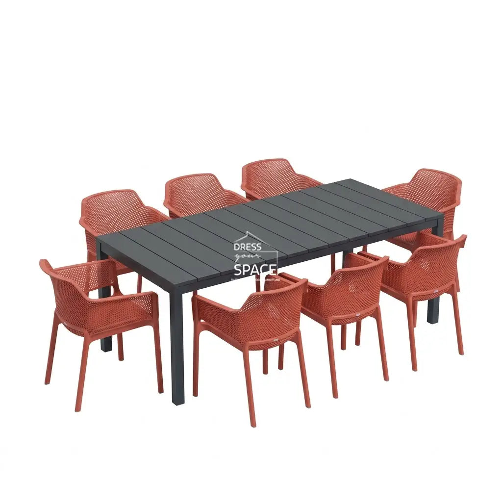 Nardi Rio Resin Extension Anthracite Table & Net Corallo (Coral) Chair 7 9 or 11 piece Dining Setting - Outdoor Dining Set - Nardi