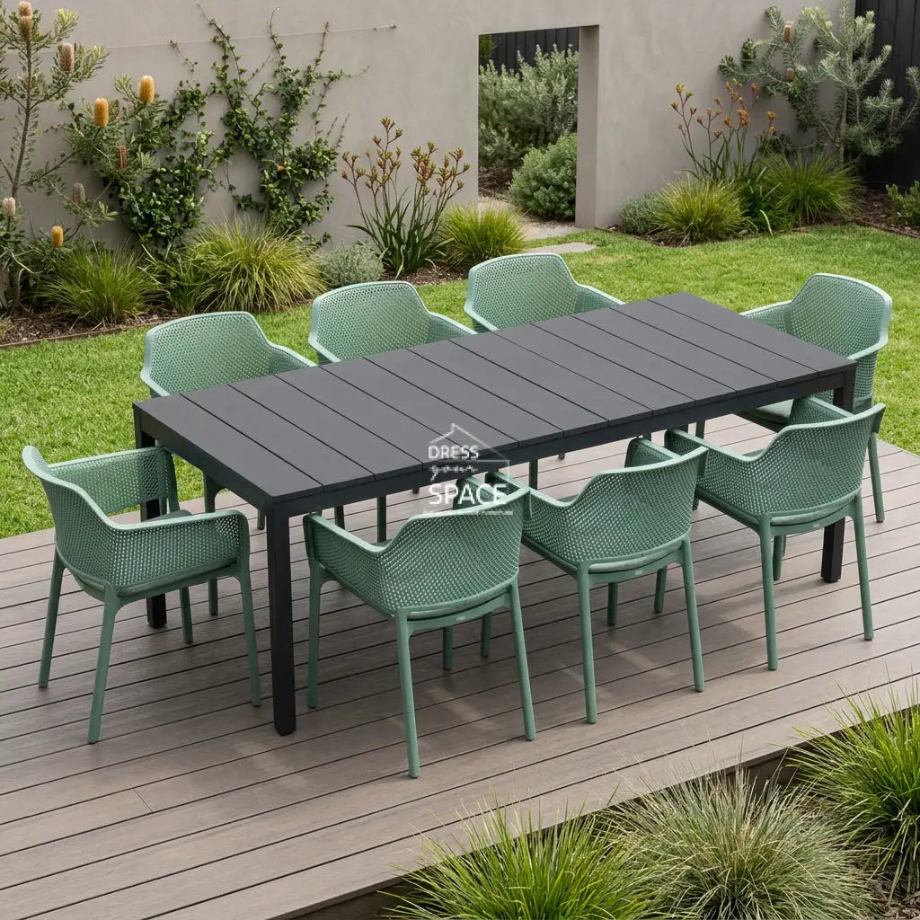 Nardi Rio Resin Extension Anthracite Table & Net Salice (Jade) Chair 7 9 or 11 piece Dining Setting - Outdoor Dining Set - Nardi