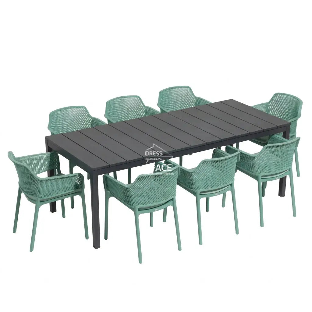 Nardi Rio Resin Extension Anthracite Table & Net Salice (Jade) Chair 7 9 or 11 piece Dining Setting - Outdoor Dining Set - Nardi