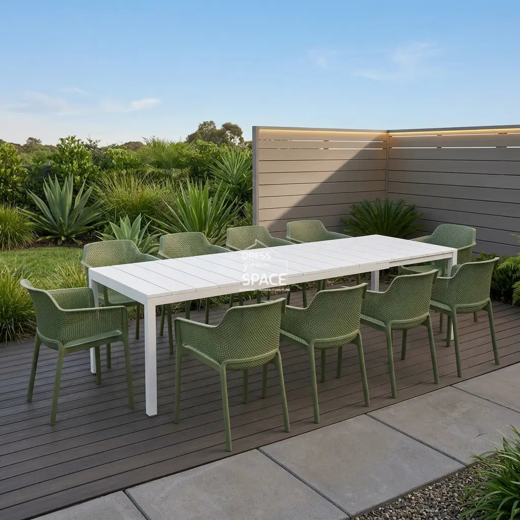 Nardi Rio Resin Extension Bianco (White) Table & Net Agave (Green) Chair 7 9 or 11 piece Dining Setting - Outdoor Dining Set - Nardi