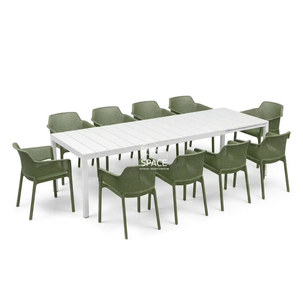 Nardi Rio Resin Extension Bianco (White) Table & Net Agave (Green) Chair 7 9 or 11 piece Dining Setting - Outdoor Dining Set - Nardi