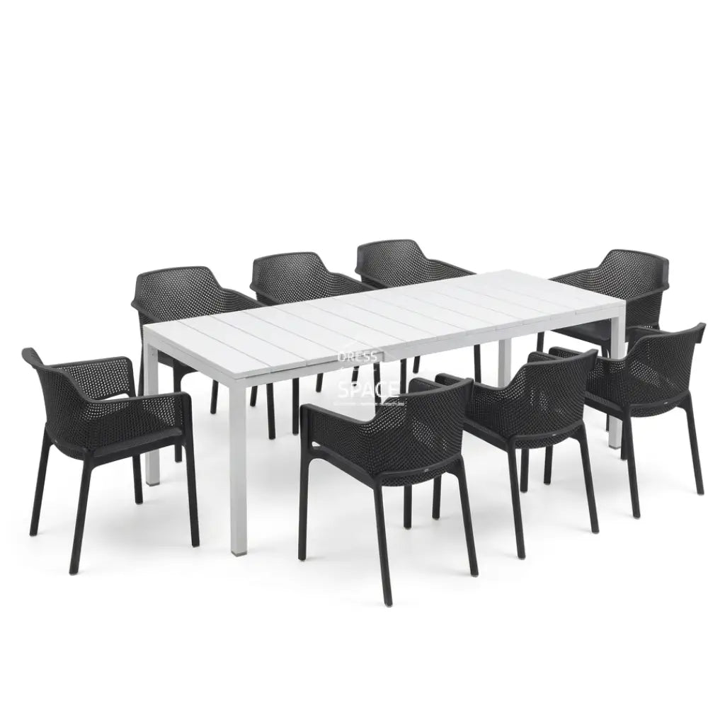 Nardi Rio Resin Extension Bianco (White) Table & Net Anthracite (Charcoal) Chair 7 9 or 11 piece Dining Setting - Outdoor Dining Set - Nardi