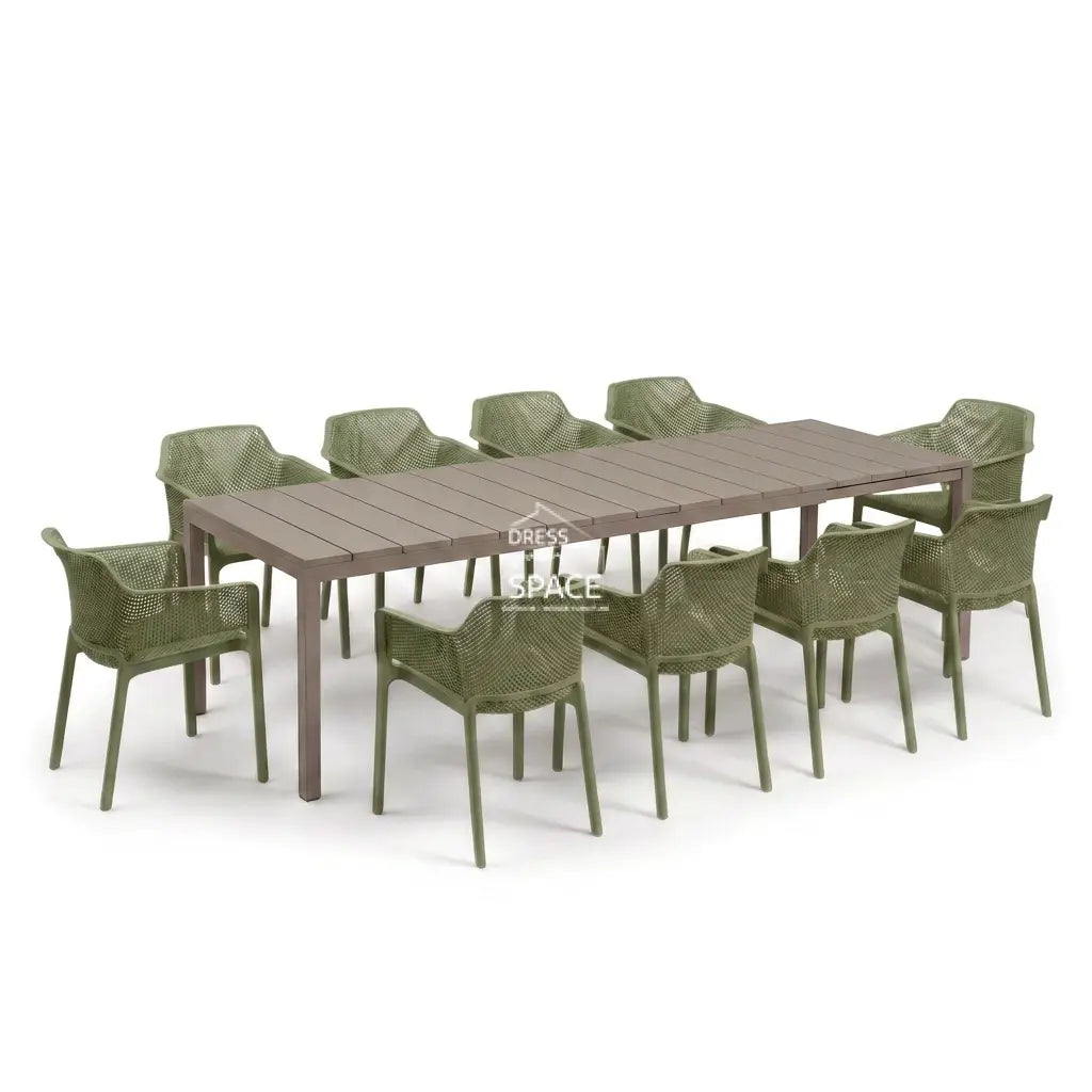 Nardi Rio Resin Extension Tortora (Taupe) Table & Net Agave (Green) Chair 7 9 or 11 piece Dining Setting - Outdoor Dining Set - Nardi