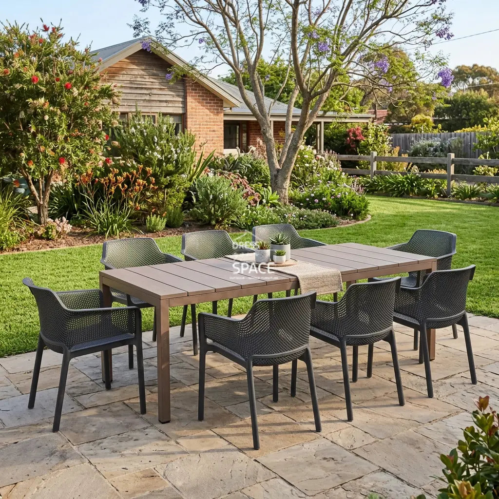 Nardi Rio Resin Extension Tortora (Taupe) Table & Net Anthracite (Charcoal) Chair 7 9 or 11 piece Dining Setting - Outdoor Dining Set
