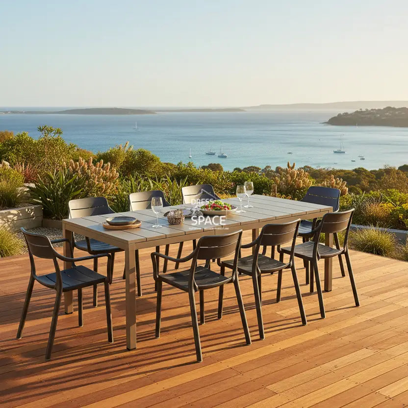 Nardi Rio Resin Taupe Ext. & Cassia Anthracite Arm Chairs 7 9 or 11 piece Dining Set - Outdoor Dining Set - Nardi