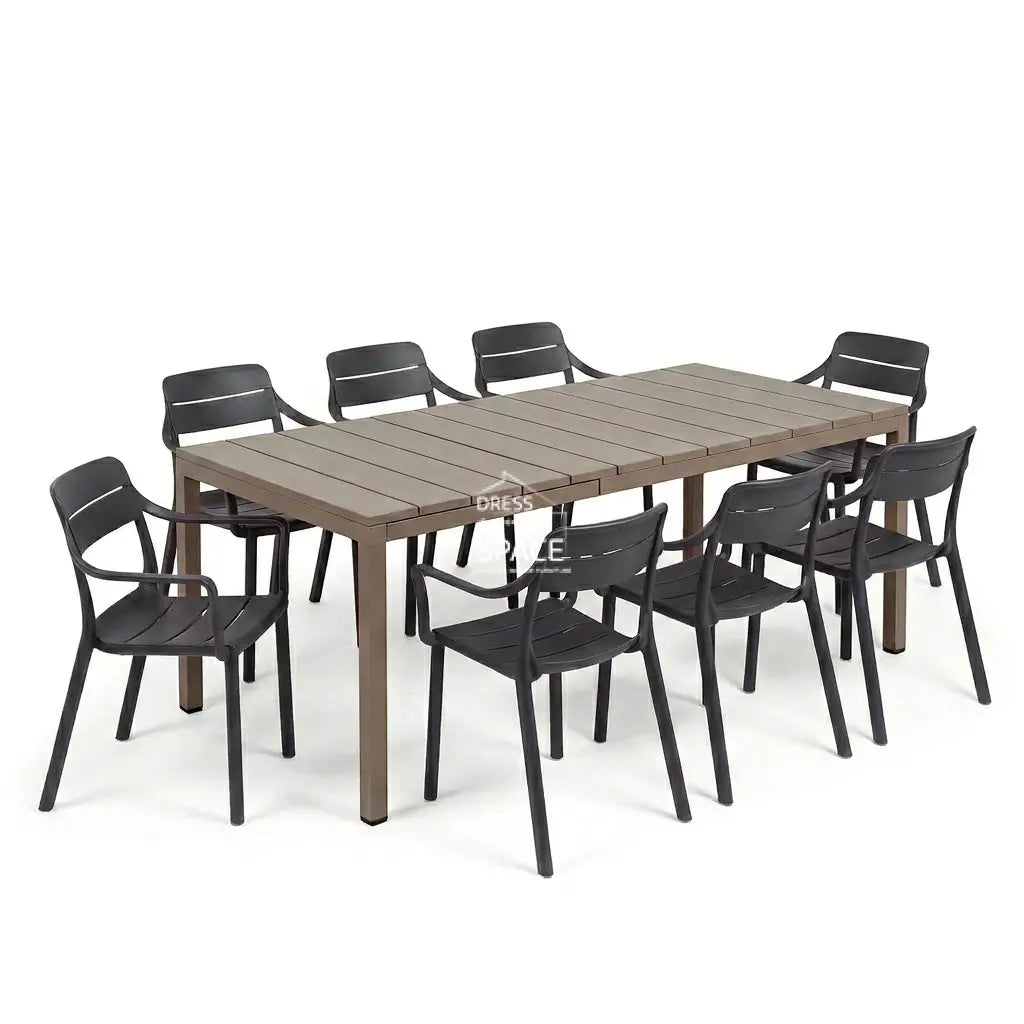 Nardi Rio Resin Taupe Ext. & Cassia Anthracite Arm Chairs 7 9 or 11 piece Dining Set - Outdoor Dining Set - Nardi