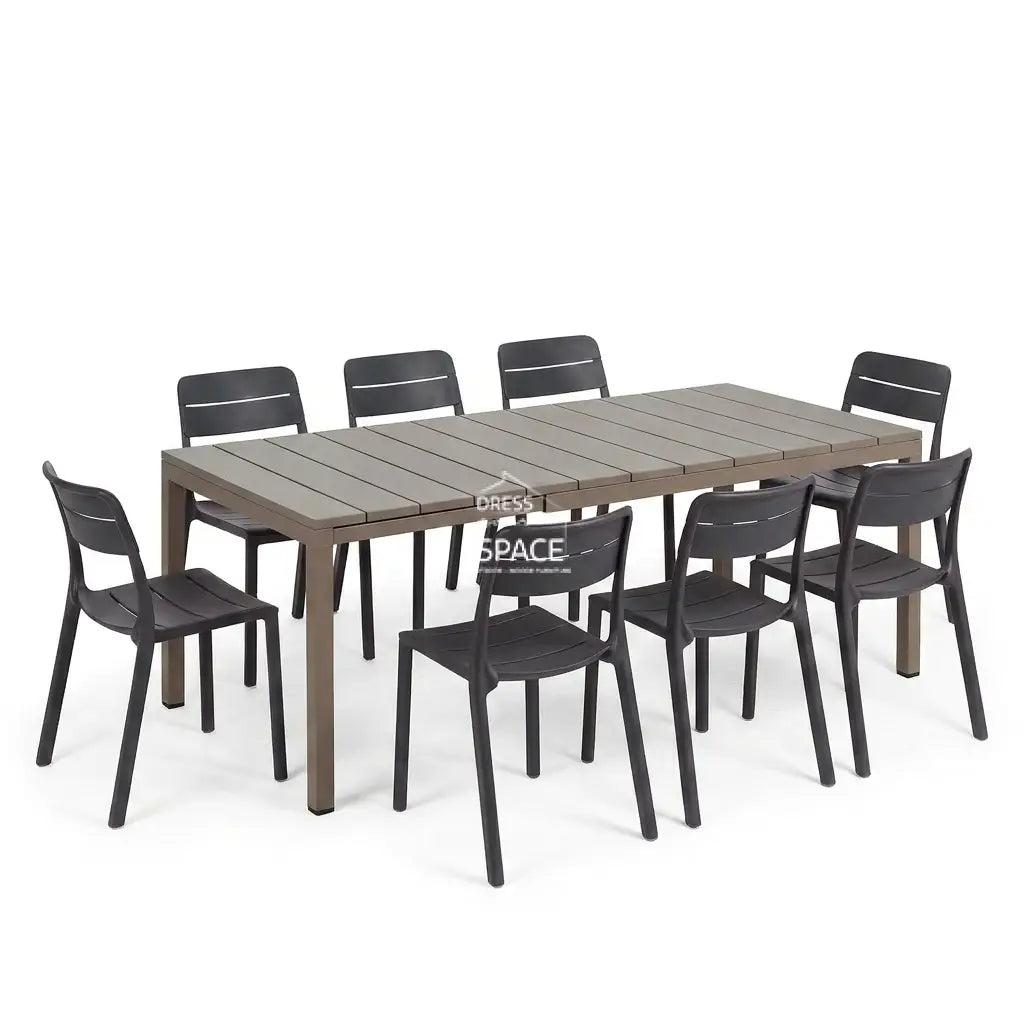 Nardi Rio Resin Taupe Ext. & Cassia Anthracite Armless Chairs 7 9 or 11 piece Dining Set - Outdoor Dining Set - Nardi