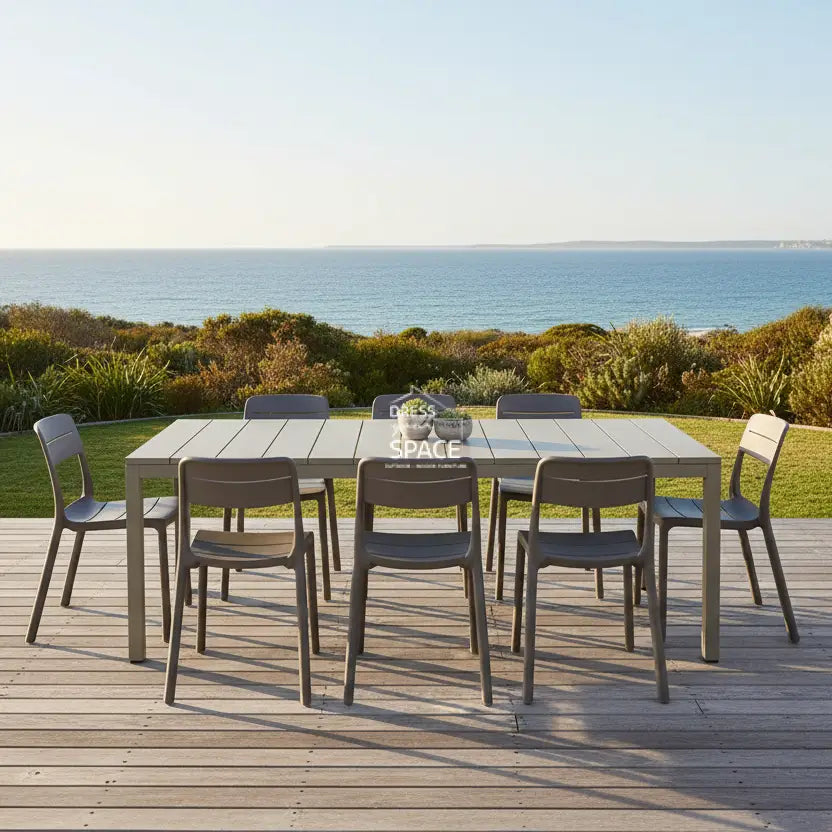 Nardi Rio Resin Taupe Ext. & Cassia Basalto Armless Chairs 7 9 or 11 piece Dining Set - Outdoor Dining Set - Nardi