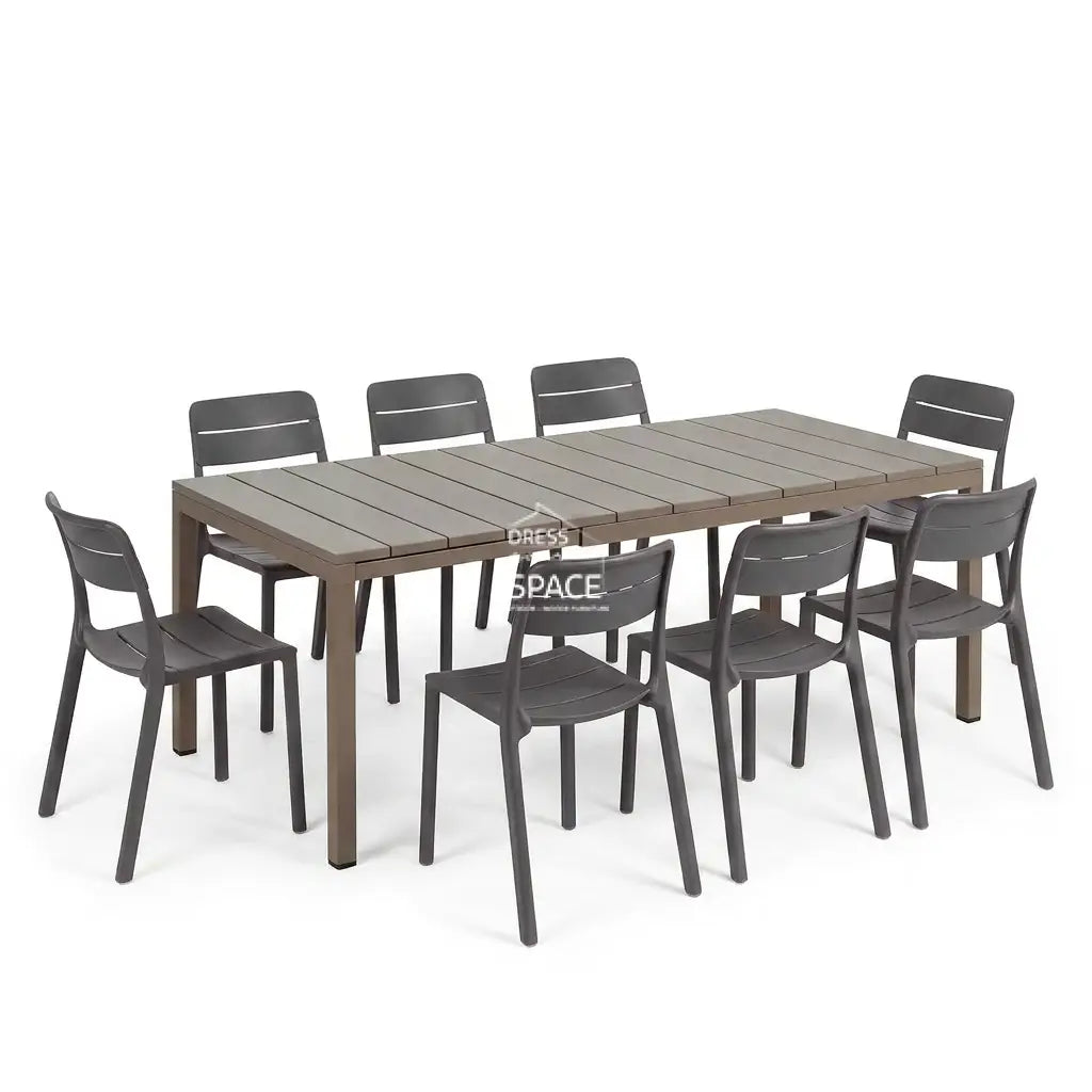 Nardi Rio Resin Taupe Ext. & Cassia Basalto Armless Chairs 7 9 or 11 piece Dining Set - Outdoor Dining Set - Nardi