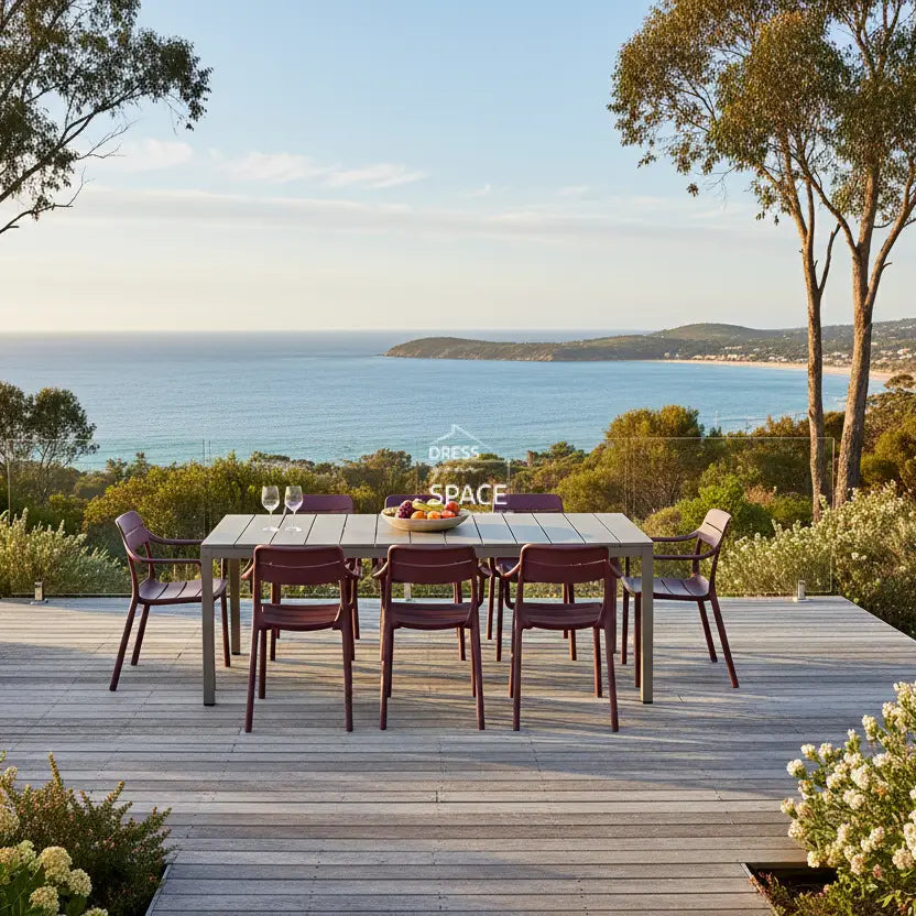 Nardi Rio Resin Taupe Ext. & Cassia Borgogna Arm Chairs 7 9 or 11 piece Dining Set - Outdoor Dining Set - Nardi