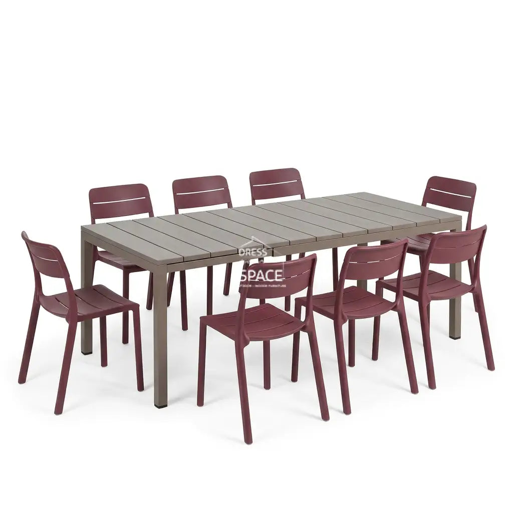 Nardi Rio Resin Taupe Ext. & Cassia Borgogna Armless Chairs 7 9 or 11 piece Dining Set - Outdoor Dining Set - Nardi
