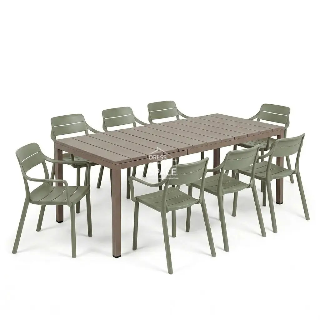 Nardi Rio Resin Taupe Ext. & Cassia Cactus Arm Chairs 7 9 or 11 piece Dining Set - Outdoor Dining Set - Nardi