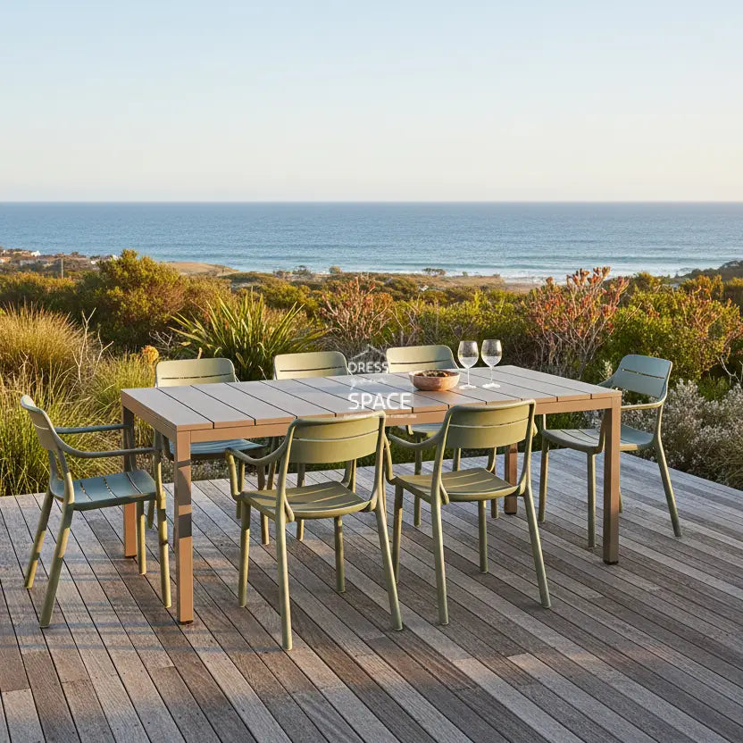 Nardi Rio Resin Taupe Ext. & Cassia Cactus Arm Chairs 7 9 or 11 piece Dining Set - Outdoor Dining Set - Nardi