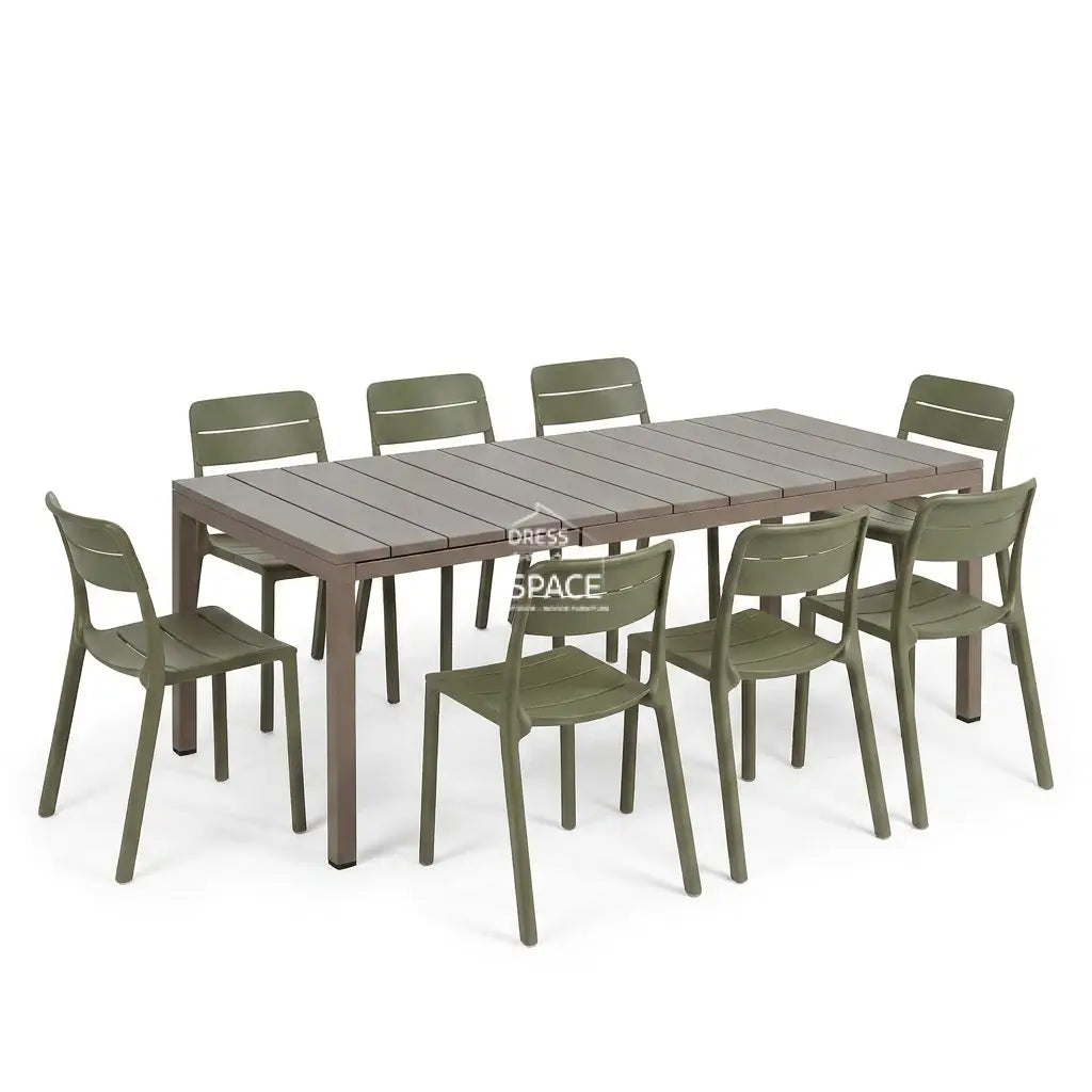 Nardi Rio Resin Taupe Ext. & Cassia Cactus Armless Chairs 7 9 or 11 piece Dining Set - Outdoor Dining Set - Nardi