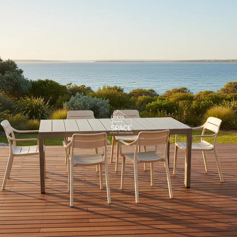 Nardi Rio Resin Taupe Ext. & Cassia Corda Arm Chairs 7 9 or 11 piece Dining Set - Outdoor Dining Set - Nardi