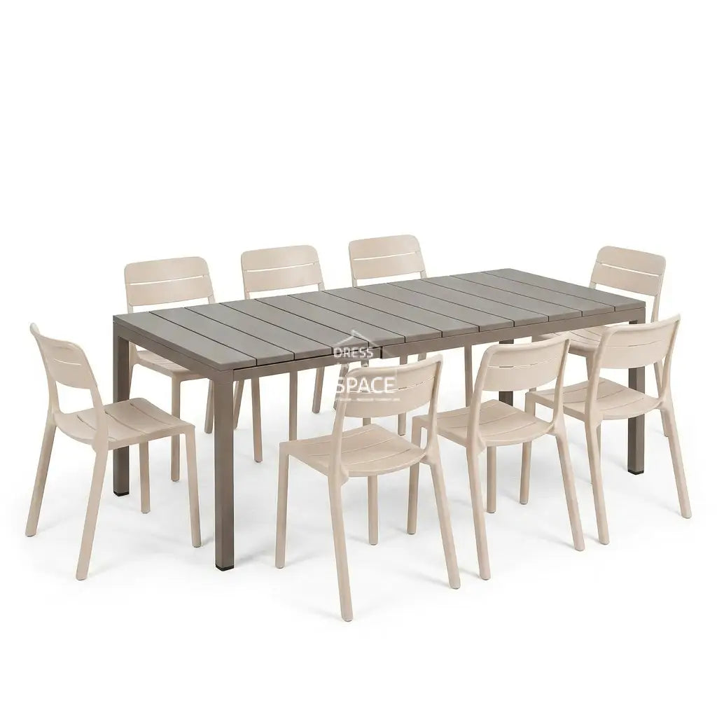 Nardi Rio Resin Taupe Ext. & Cassia Corda Armless Chairs 7 9 or 11 piece Dining Set - Outdoor Dining Set - Nardi