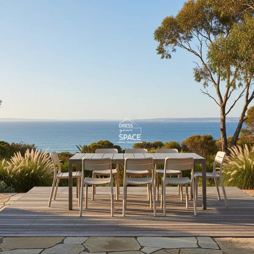 Nardi Rio Resin Taupe Ext. & Cassia Corda Armless Chairs 7 9 or 11 piece Dining Set - Outdoor Dining Set - Nardi