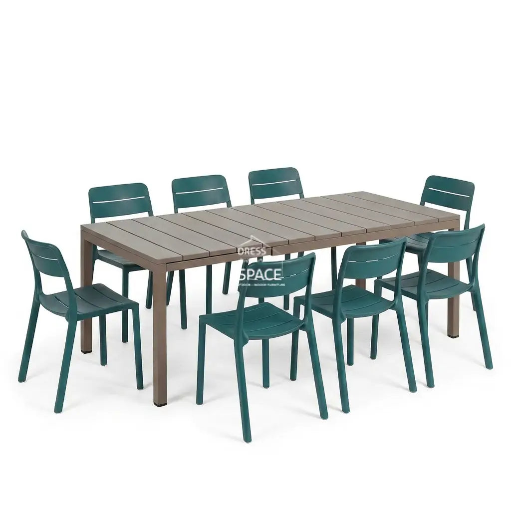 Nardi Rio Resin Taupe Ext. & Cassia Maya Armless Chairs 7 9 or 11 piece Dining Set - Outdoor Dining Set - Nardi