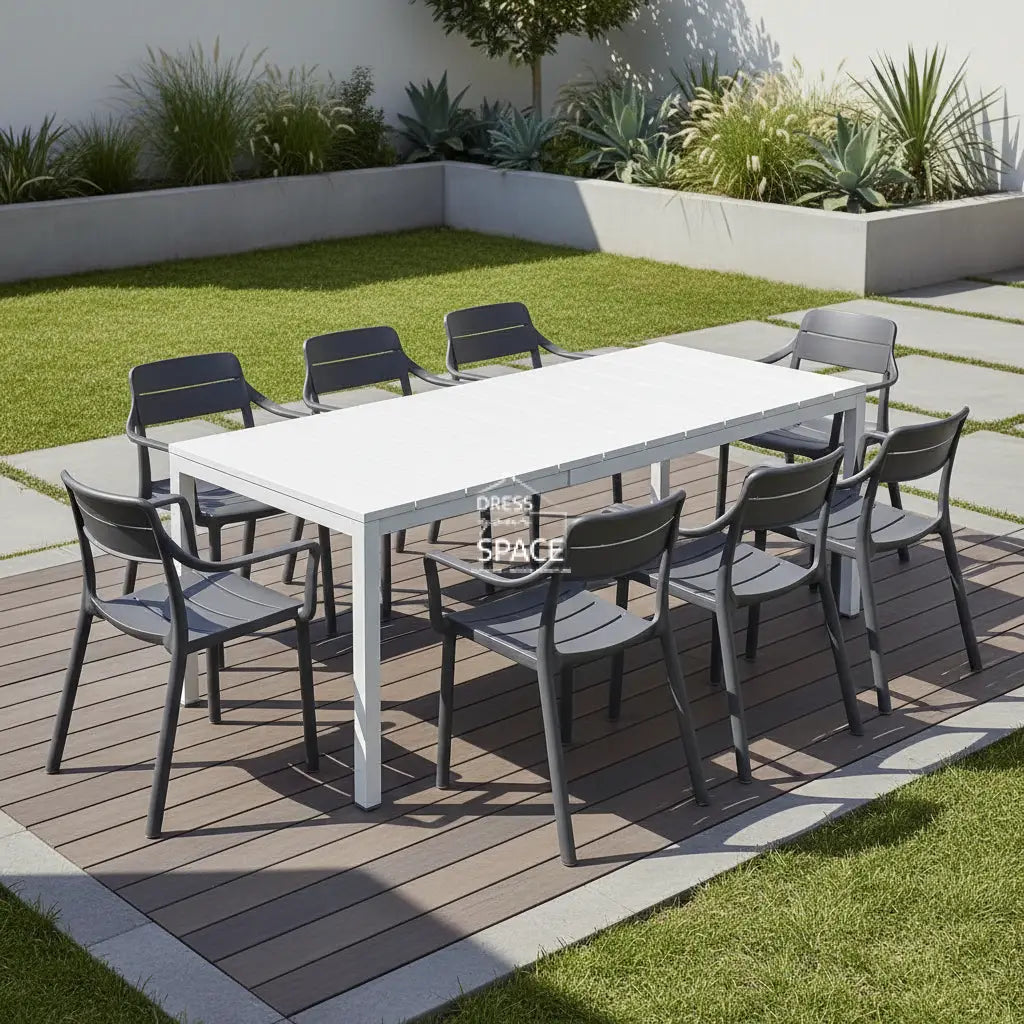 Nardi Rio Resin White Ext. & Cassia Anthracite Arm Chairs 7 9 or 11 piece Dining Setting - Outdoor Dining Set - Nardi
