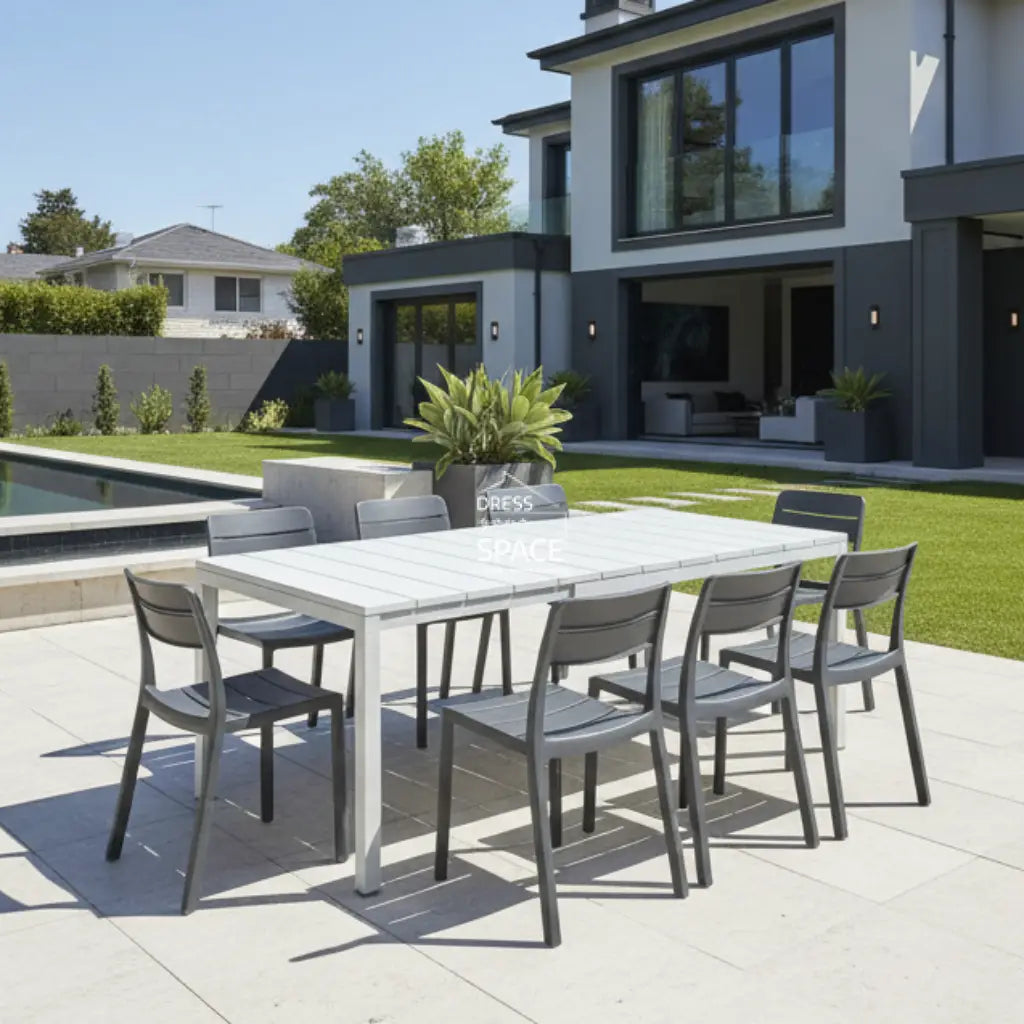 Nardi Rio Resin White Ext. & Cassia Anthracite Armless Chairs 7 9 or 11 piece Dining Setting - Outdoor Dining Set - Nardi