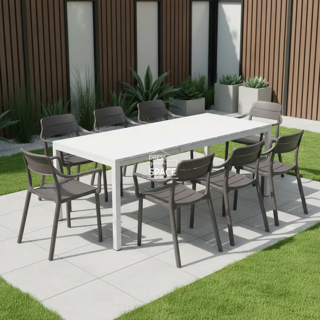 Nardi Rio Resin White Ext. & Cassia Basalto Arm Chairs 7 9 or 11 piece Dining Setting - Outdoor Dining Set - Nardi